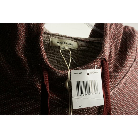 New Max Studio High Low Tunic Hoodie Women's Size L Red Funnel Neck Side Slit - Picture 6 of 10